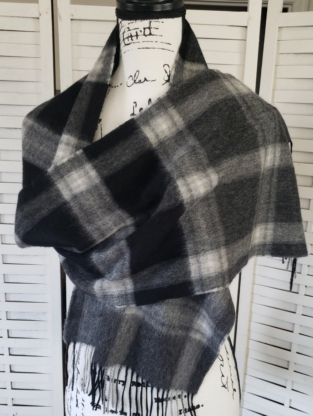 Cashmere Black & Gray Plaid Unisex  Wrap Scarf
